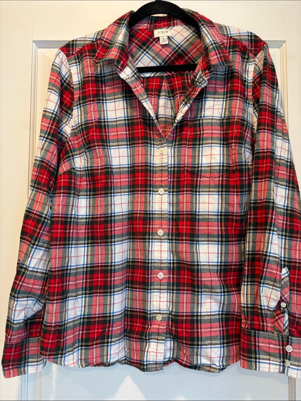 J. Crew Red White and Green Plaid Button-Down Shirt, Women’s size L